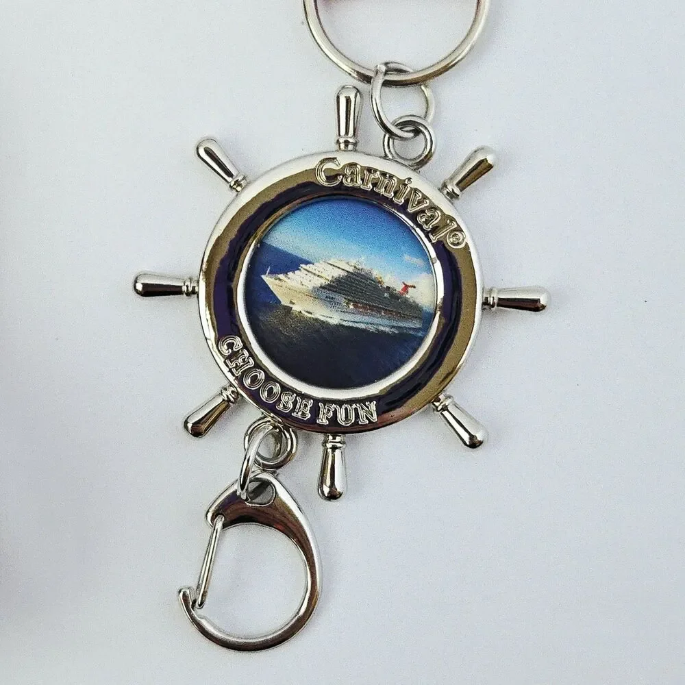 Carnival Cruise Line Choose Fun Lanyard Ship Wheel Photo Holder Pendant Red